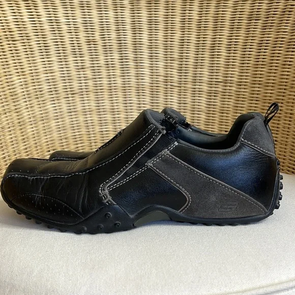 Sketchers Black Leather & Gray Suede Slip On Driving Shoes Size 9 - Picture 2 of 16
